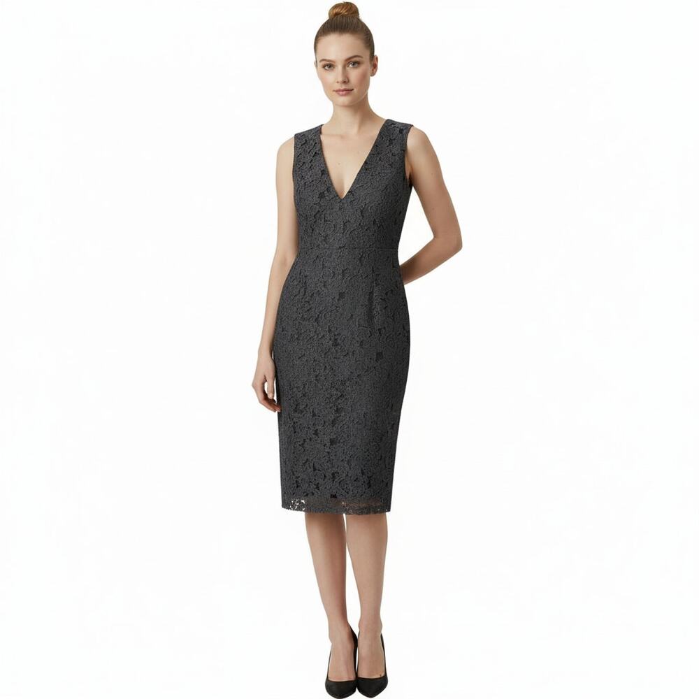 Alice + Olivia Gray Black Lace Pattern Dress, US0